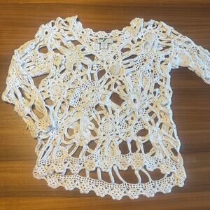 Cream Beaded Crochet Lace Sweater, Boho Chic, Coastal Cowgirl, Granny, One Size